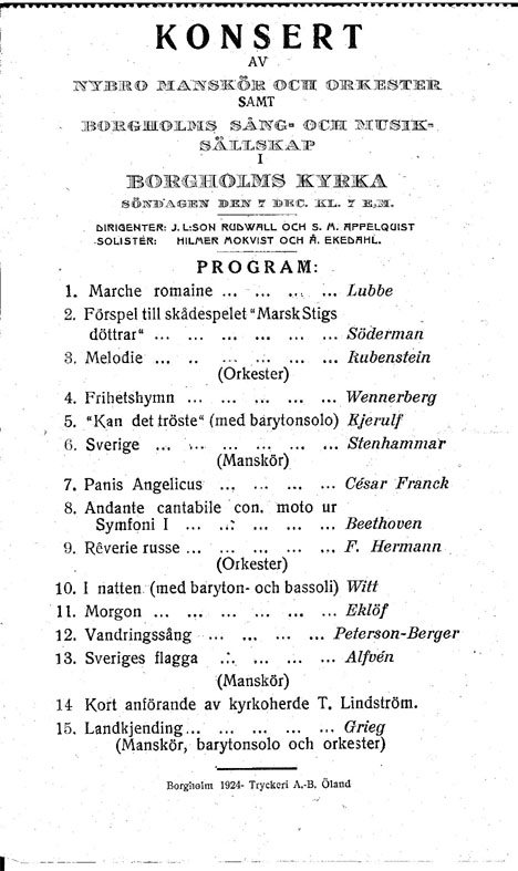 Programblad 7:e december 1924